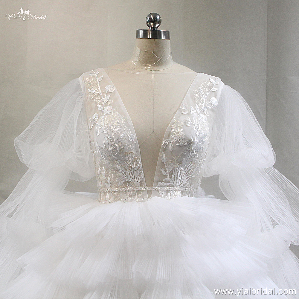 Short Civil Wedding Dress LZF138 Long Puffy Sleeves Ruffle Skirt Fluffy Skirt V Neck Puff Pleat Sleeve Short Prom Dresses 8