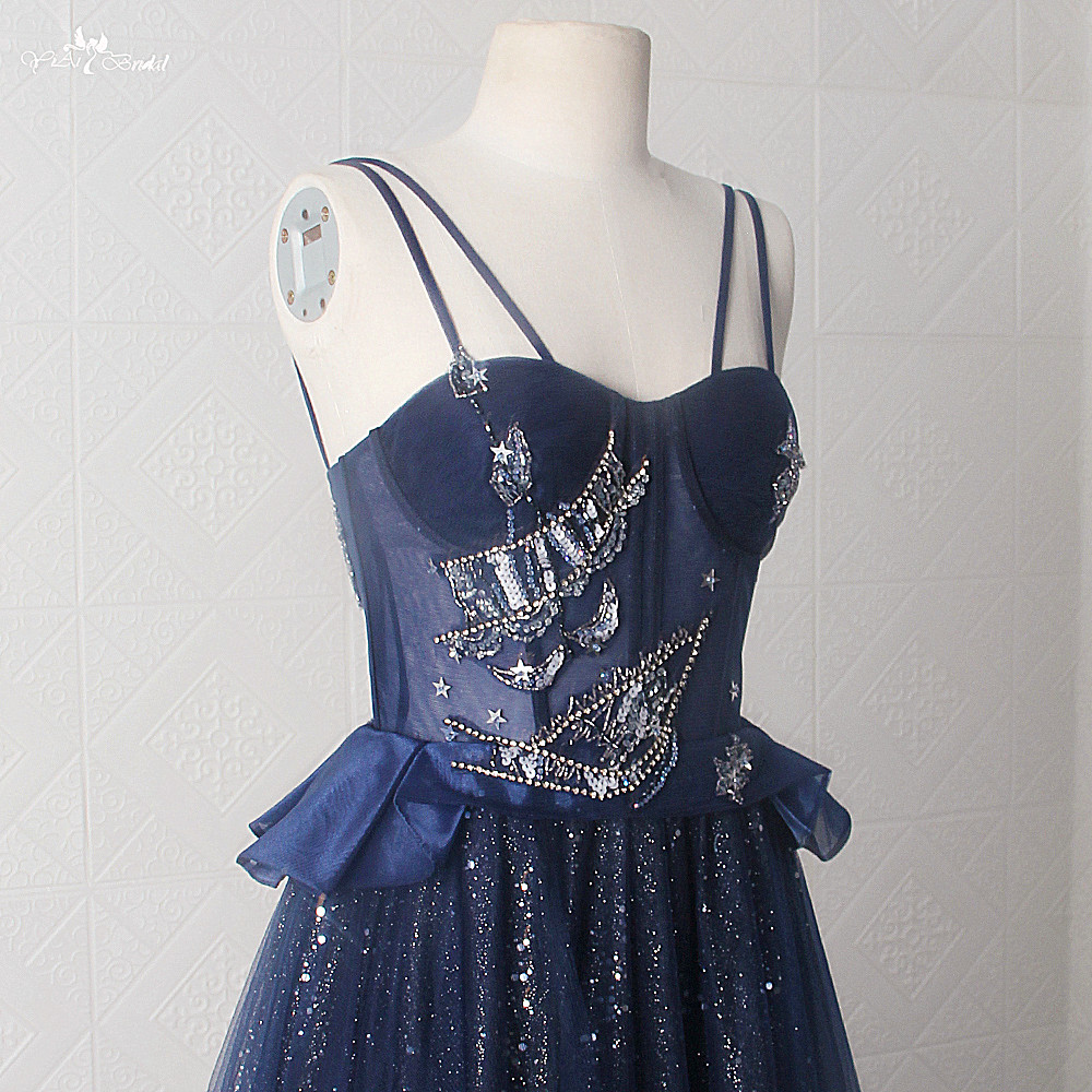 Navy Blue Prom Dresses LZF127 Spagetti Straps Girls Evening Dress 11