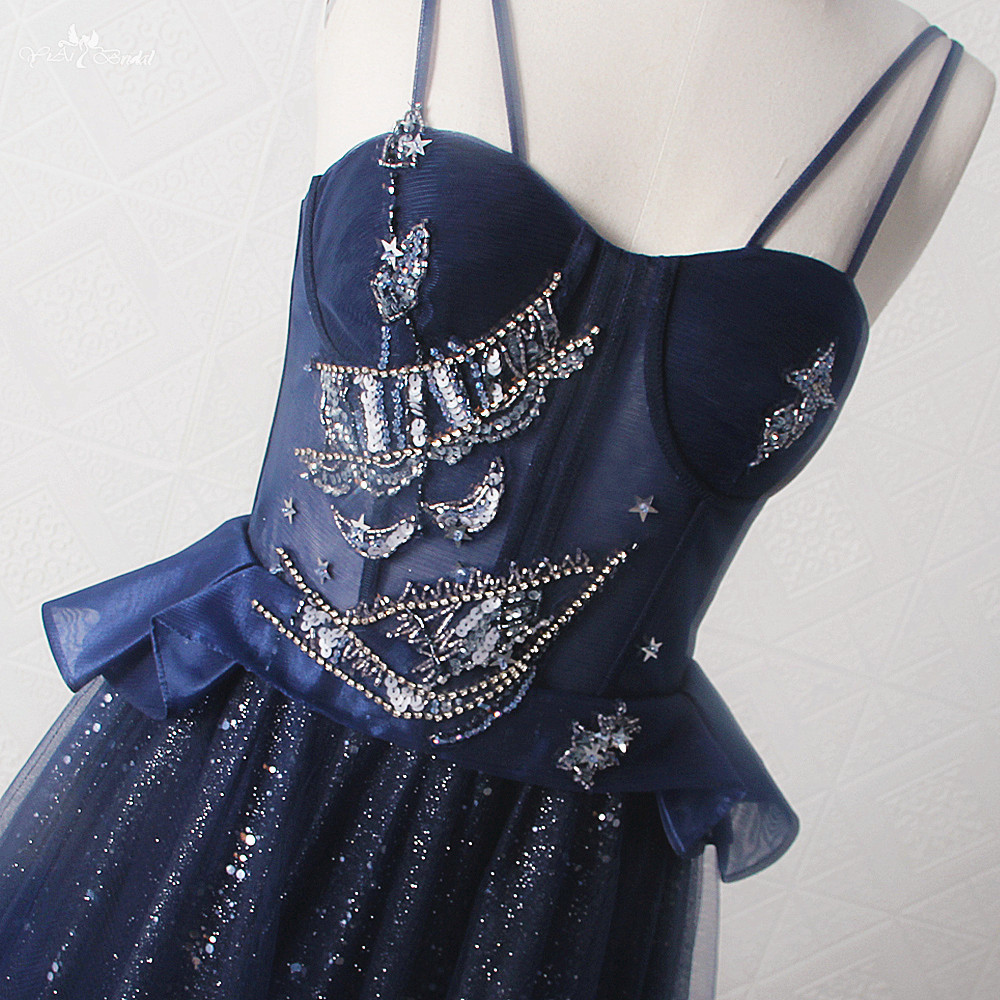 Navy Blue Prom Dresses LZF127 Spagetti Straps Girls Evening Dress 9