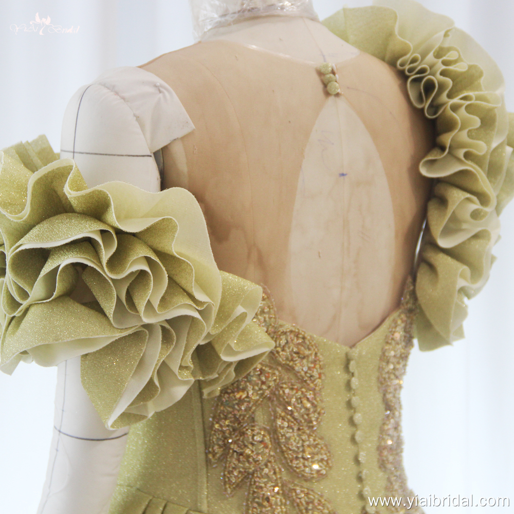 Abito da sera con spalline arricciate e abito da sera personalizzato RSE949, abito da ballo da principessa, linea A, verde champagne 11