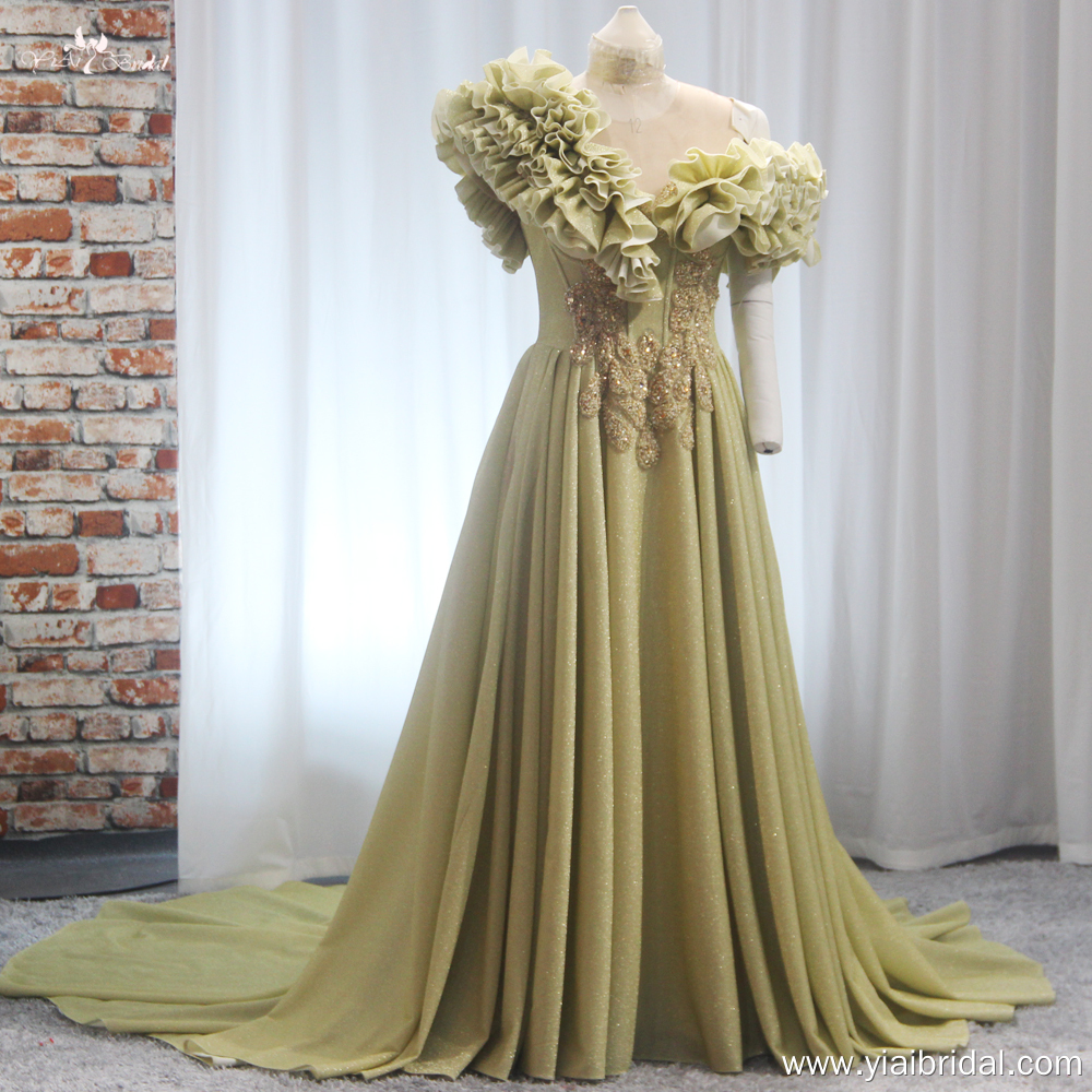 Abito da sera con spalline arricciate e abito da sera personalizzato RSE949, abito da ballo da principessa, linea A, verde champagne 12