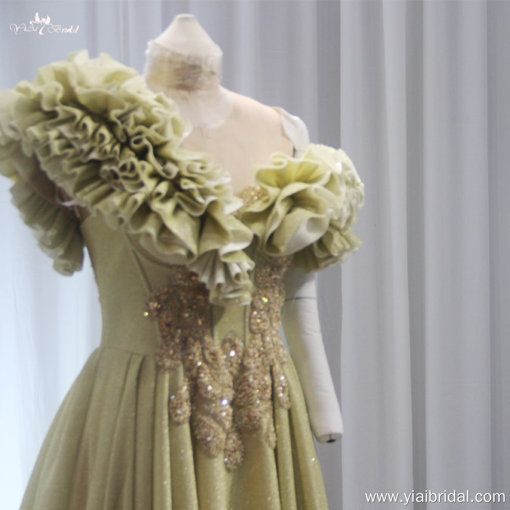 Abito da sera con spalline arricciate e abito da sera personalizzato RSE949, abito da ballo da principessa, linea A, verde champagne 10