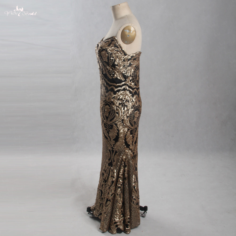 LZF065 Златна и черна вечерна рокля Абитуриентска рокля с дължина до пода за извити жени 8