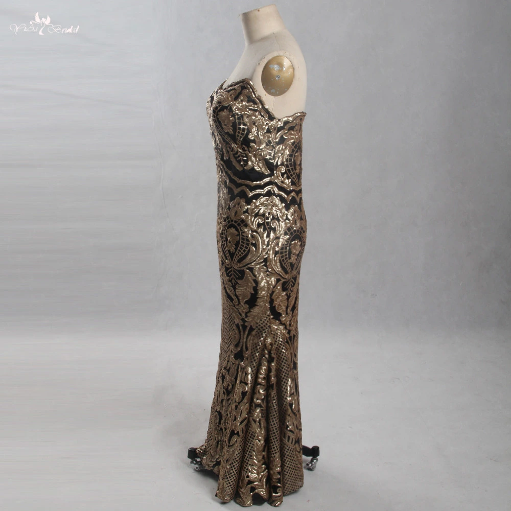 LZF065 Златна и черна вечерна рокля Абитуриентска рокля с дължина до пода за извити жени 1