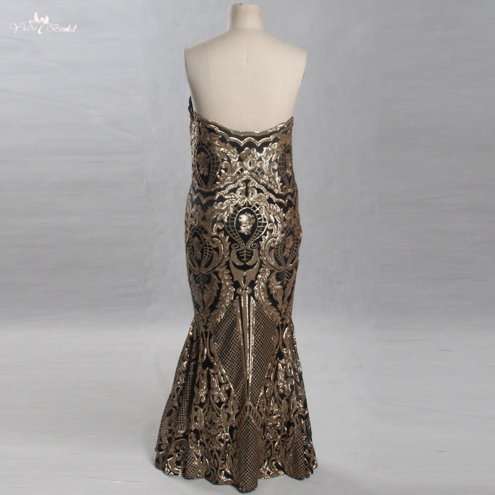 LZF065 Златна и черна вечерна рокля Абитуриентска рокля с дължина до пода за извити жени 7