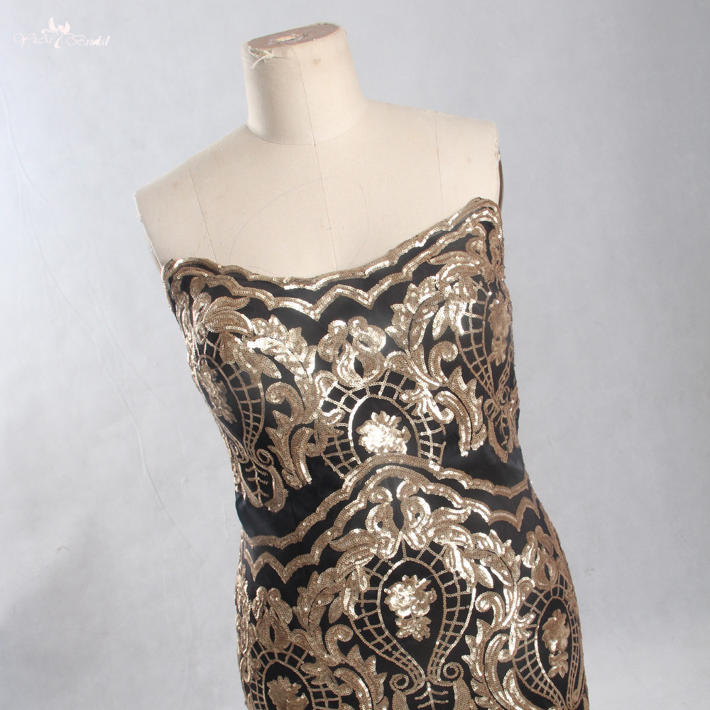 LZF065 Златна и черна вечерна рокля Абитуриентска рокля с дължина до пода за извити жени 6