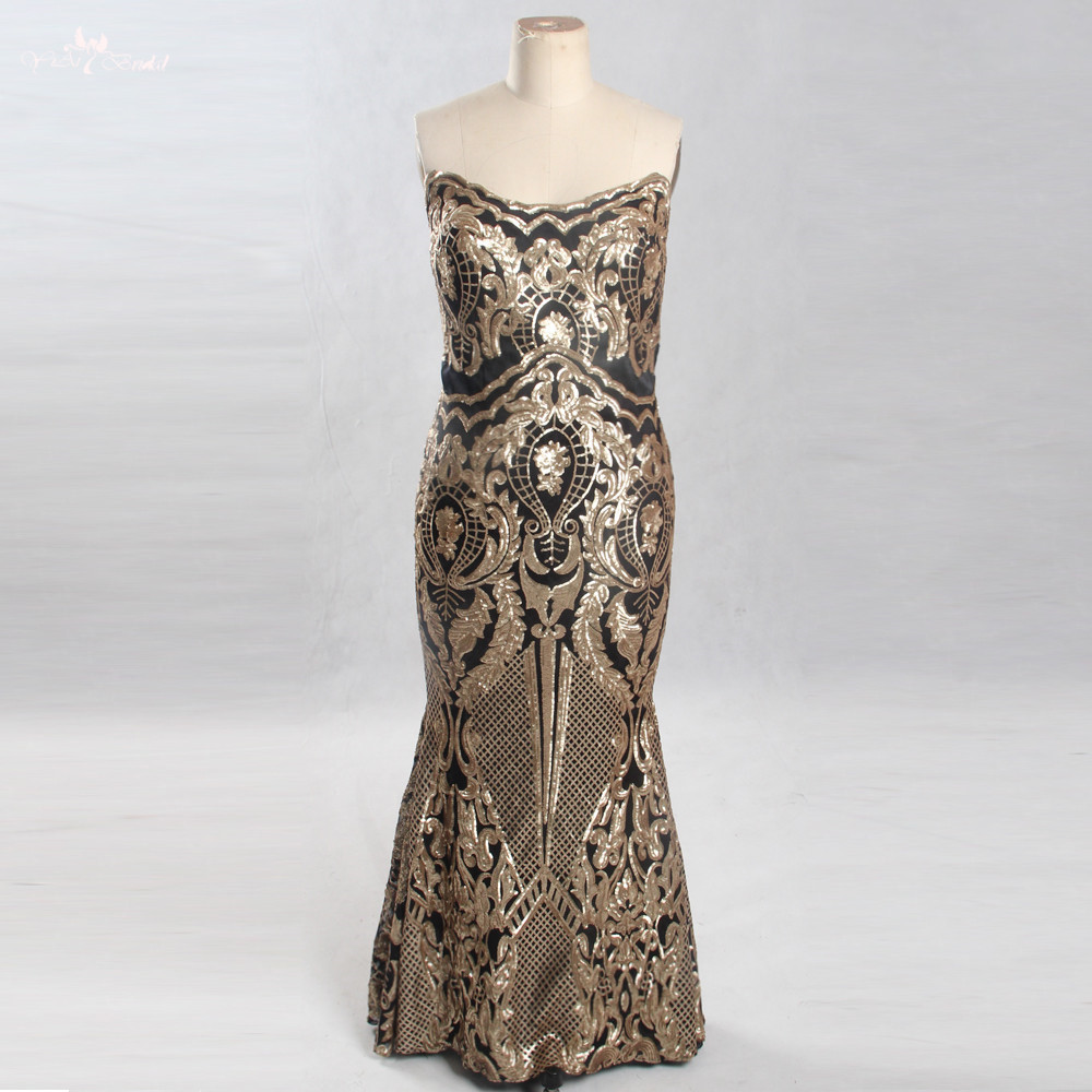 LZF065 Златна и черна вечерна рокля Абитуриентска рокля с дължина до пода за извити жени 5