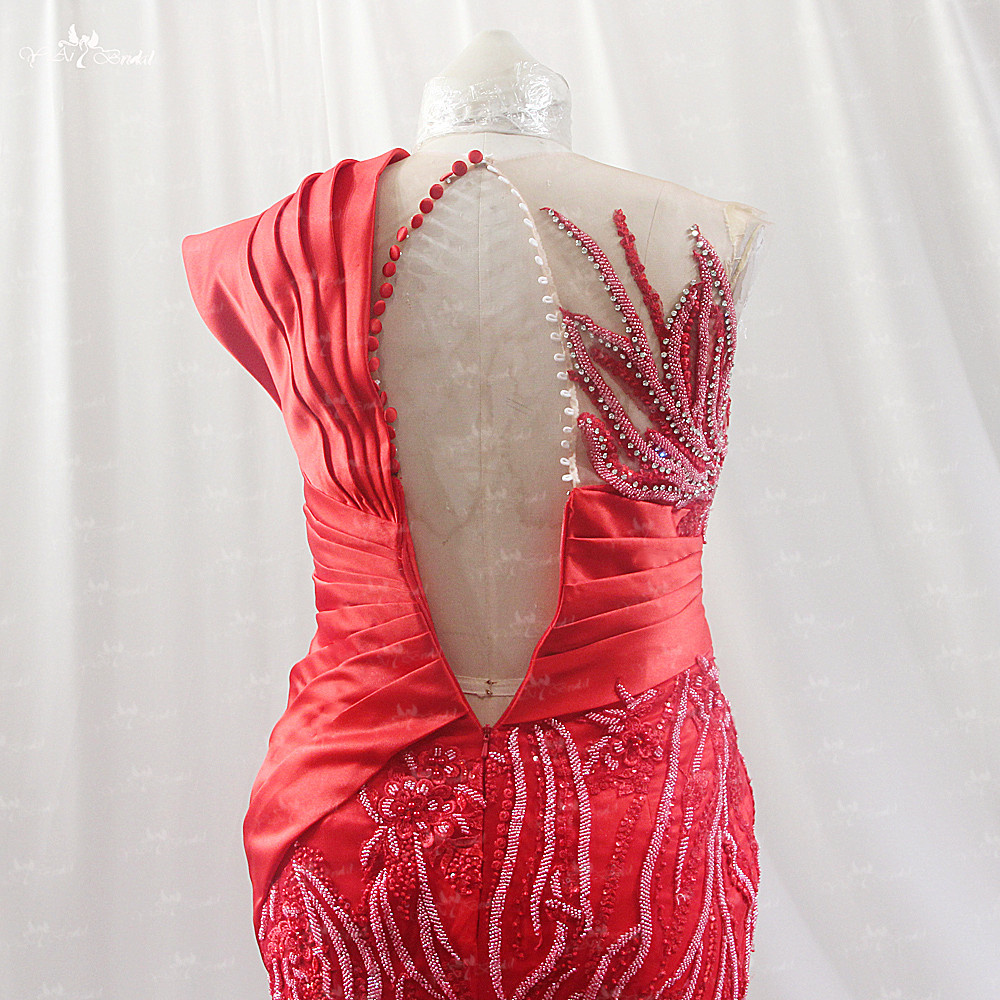 Kırmızı Kılıflı Resepsiyon Düğün Parti Elbisesi LZF166 Boncuklu Dallar Tek Omuz Saten Elbise 13