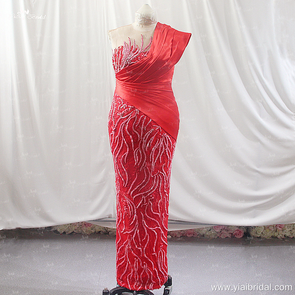 Kırmızı Kılıflı Resepsiyon Düğün Parti Elbisesi LZF166 Boncuklu Dallar Tek Omuz Saten Elbise 11