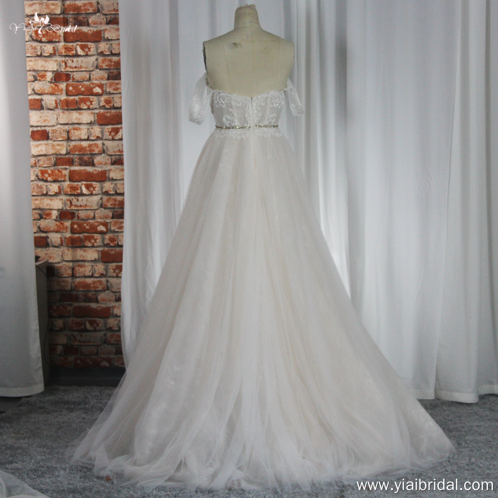 RSW1854 Blush Champagne Off Shoulder A Line Wedding Dress With Detachable Train 11