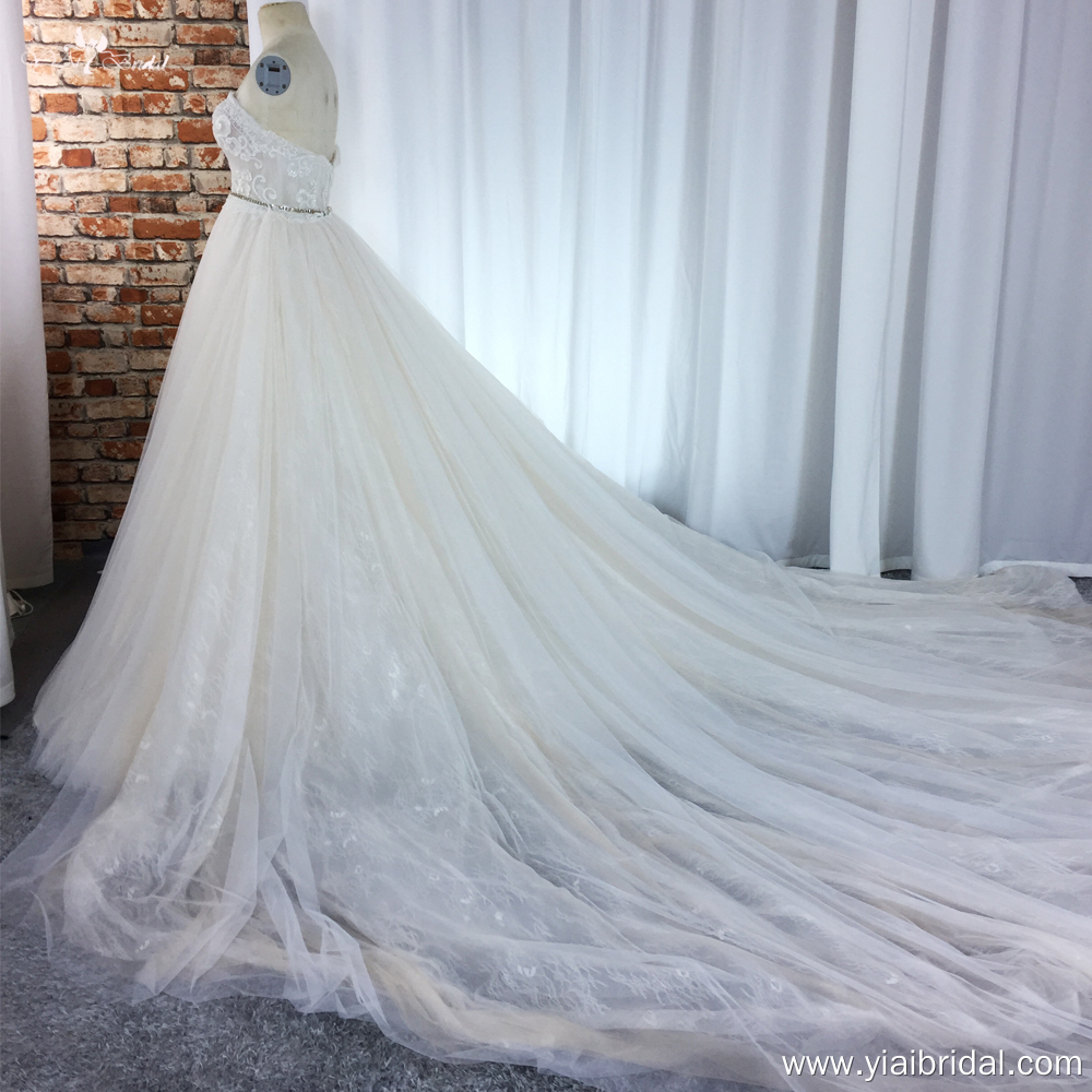 RSW1854 Blush Champagne Off Shoulder A Line Wedding Dress With Detachable Train 10