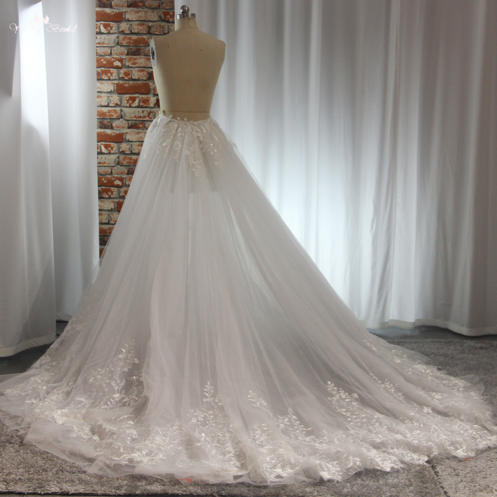 RSW1899 V Neckline Cap Sleeves Wedding Dress A Line With Detachable Skirt 11