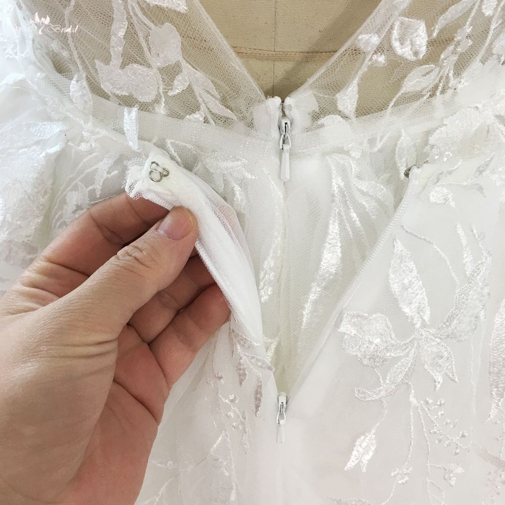 RSW1899 V Neckline Cap Sleeves Wedding Dress A Line With Detachable Skirt 9