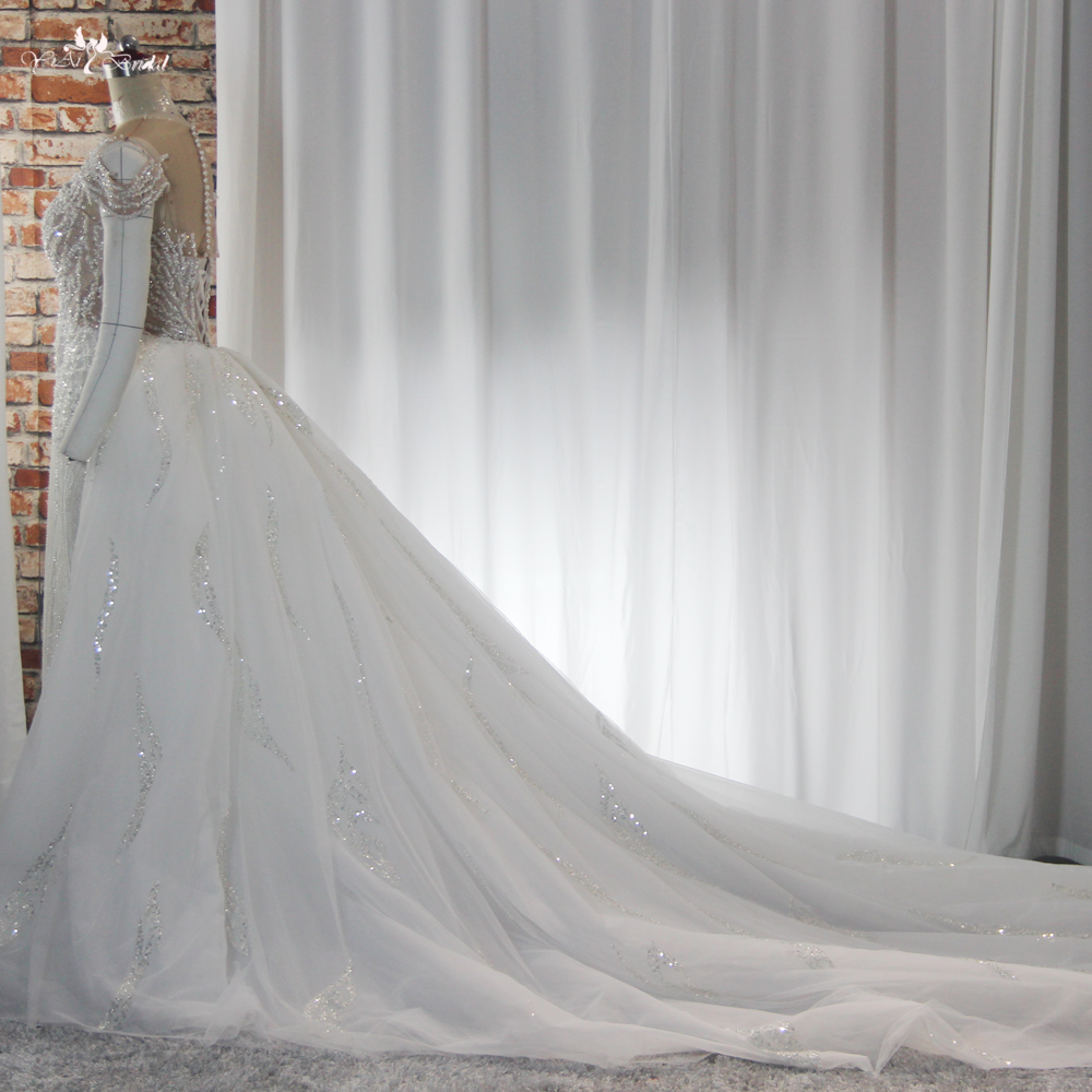 RSW1891 Off The Shoulder Crystal Pearls Beaded Africa Glitter Wedding Dress With Detachable Train 11
