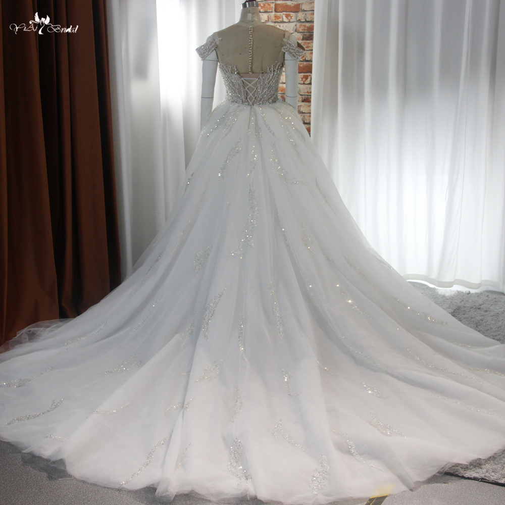 RSW1891 Off The Shoulder Crystal Pearls Beaded Africa Glitter Wedding Dress With Detachable Train 10