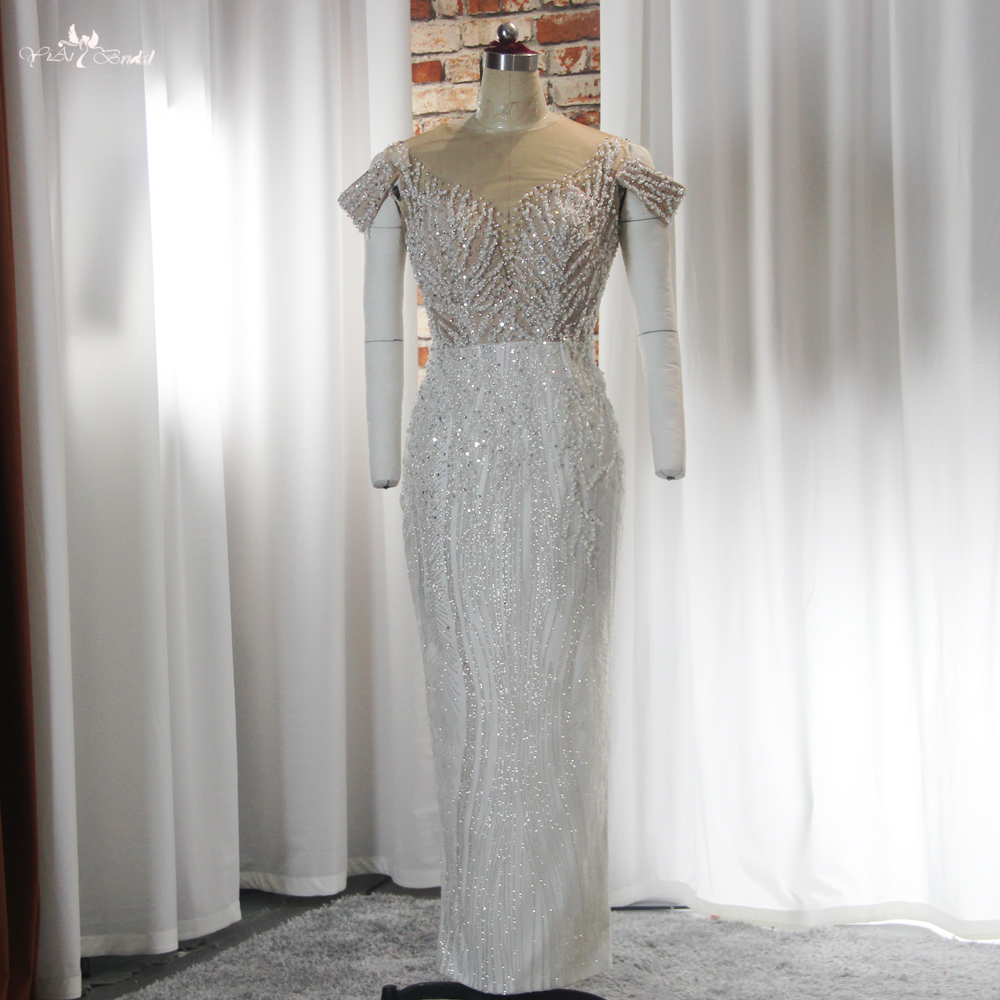 RSW1891 Off The Shoulder Crystal Pearls Beaded Africa Glitter Wedding Dress With Detachable Train 9