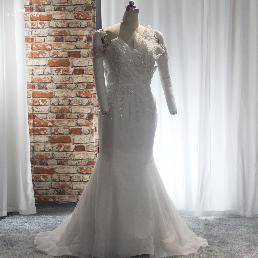 RSW1890 Off The Shoulder Pearls Beading Wedding Dress With Detachable Train 8