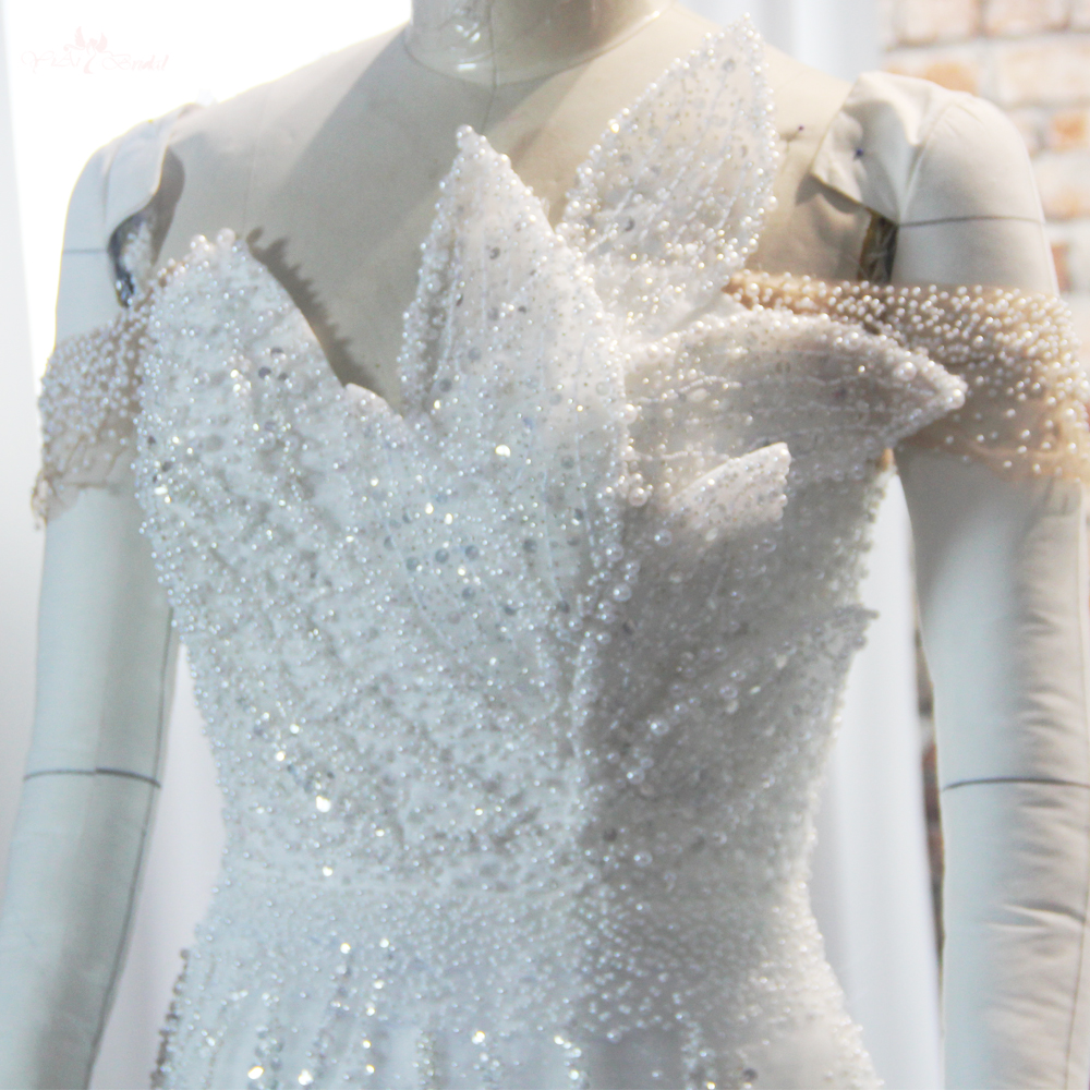 RSW1890 Off The Shoulder Pearls Beading Wedding Dress With Detachable Train 10