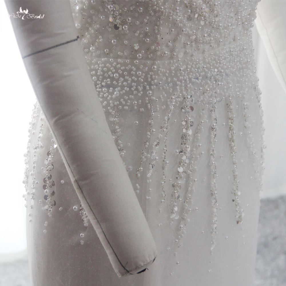 RSW1890 Off The Shoulder Pearls Beading Wedding Dress With Detachable Train 11