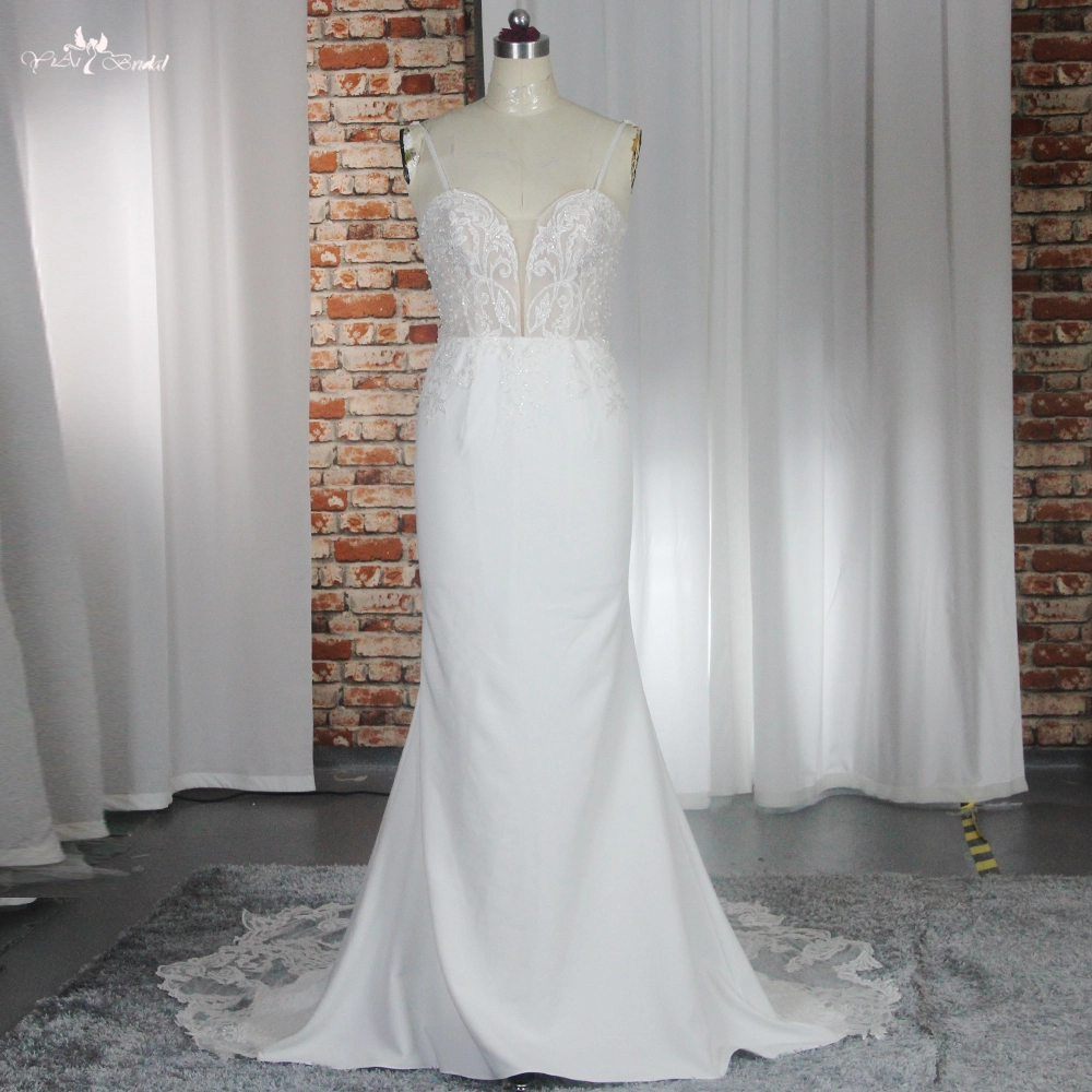 RSW1863 Abito da sposa a sirena in raso elasticizzato opaco con strascico ritagliato 1