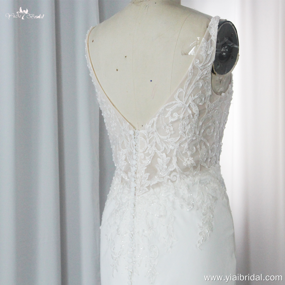 RSW1863 Abito da sposa a sirena in raso elasticizzato opaco con strascico ritagliato 8