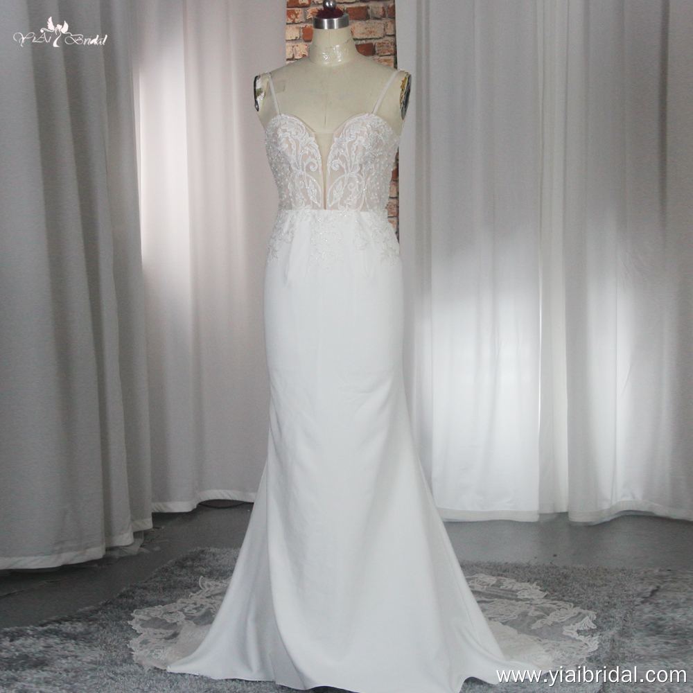RSW1863 Abito da sposa a sirena in raso elasticizzato opaco con strascico ritagliato 7