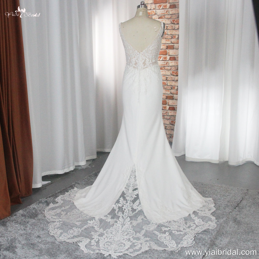 RSW1863 Abito da sposa a sirena in raso elasticizzato opaco con strascico ritagliato 9