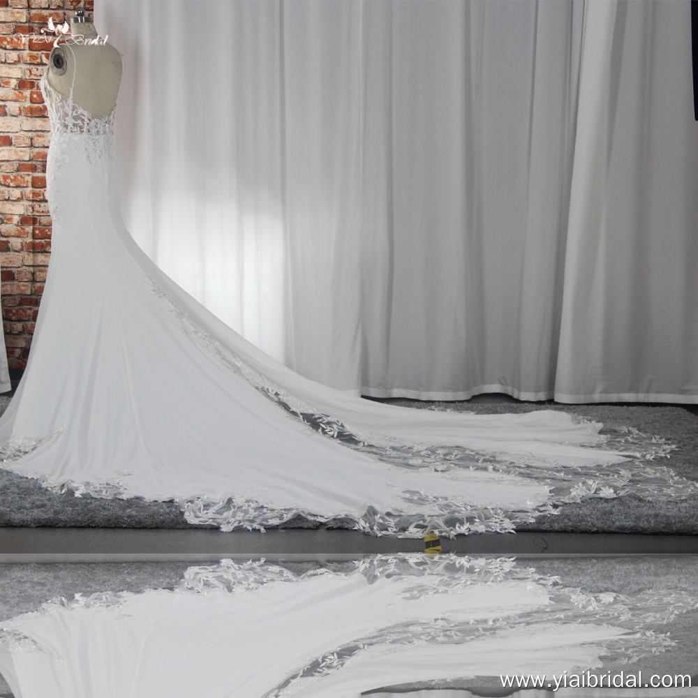 RSW1883 Булчинска рокля с дълъг шлейф Матиран еластичен сатен с изрязана дантела с шлейф 8