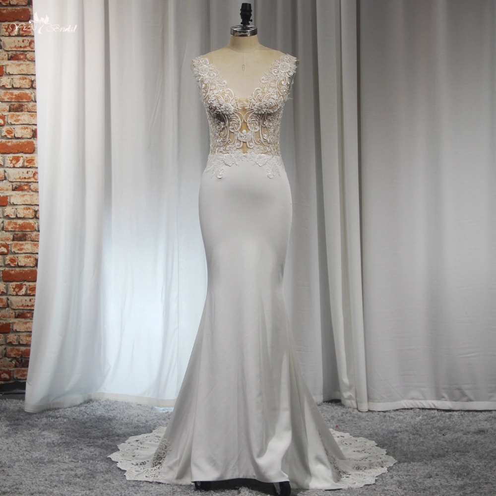 RSW1909 Abito da sposa di destinazione Abito da sposa a sirena in raso opaco Corpo illusione 1