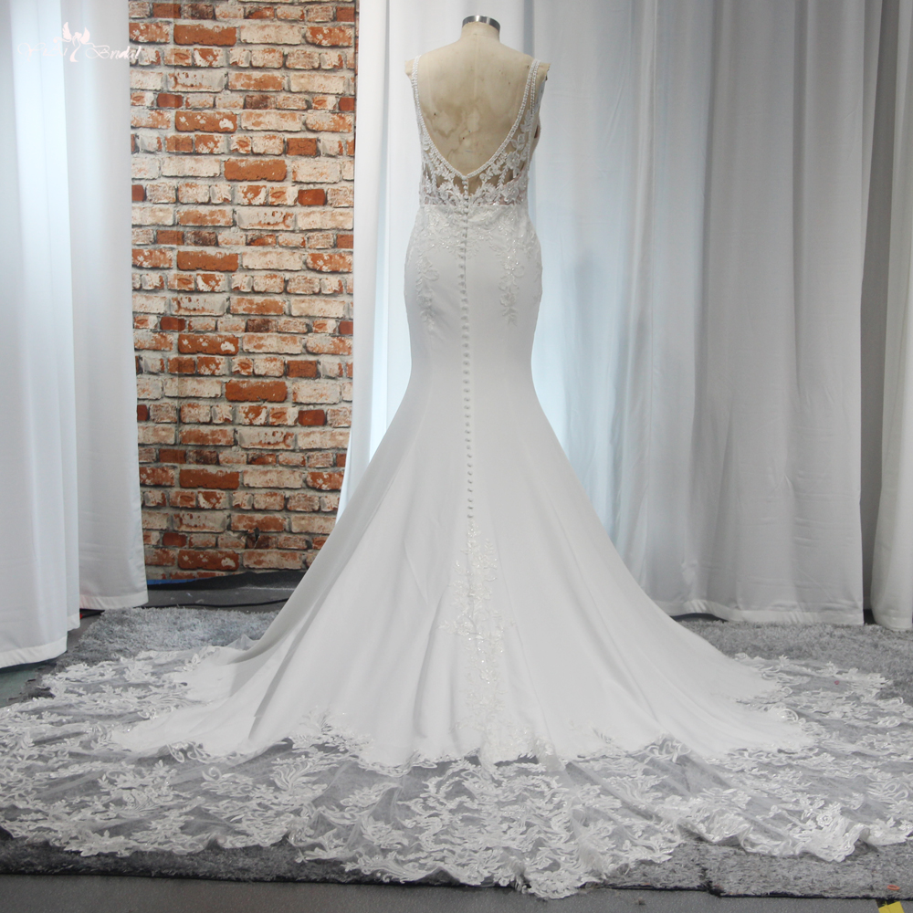 RSW1911 Сатенена булчинска рокля тип русалка с презрамки и изрязан шлейф 10