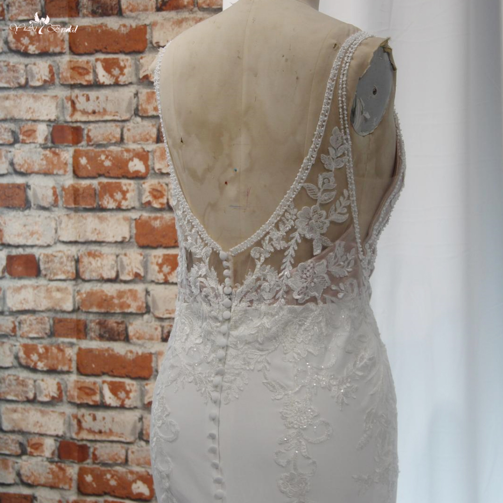 RSW1911 Сатенена булчинска рокля тип русалка с презрамки и изрязан шлейф 9