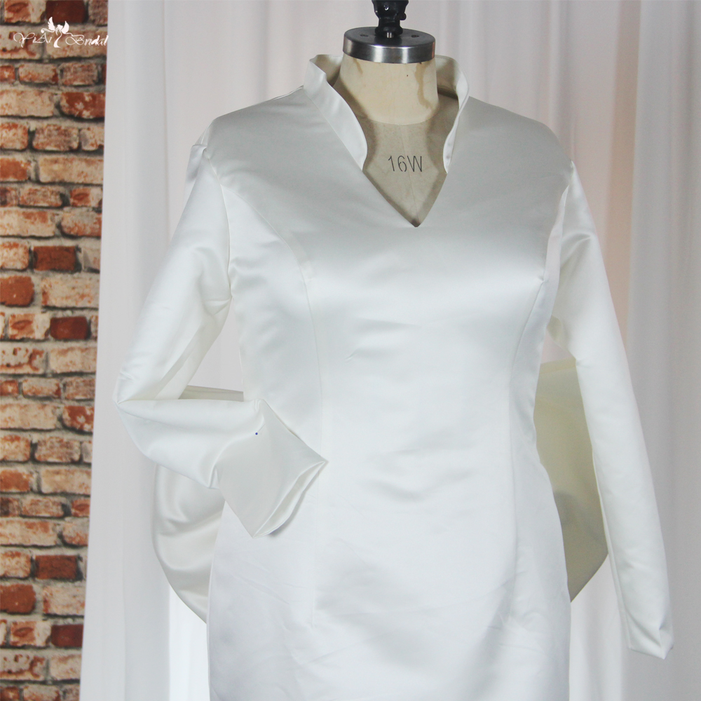Knee Length Civil Wedding Dress Satin Bridal Dress With Bow Ribbon RSW1866 Long Sleeve Party Dress Elegant Cocktail Semi Formal Prom Dress 13