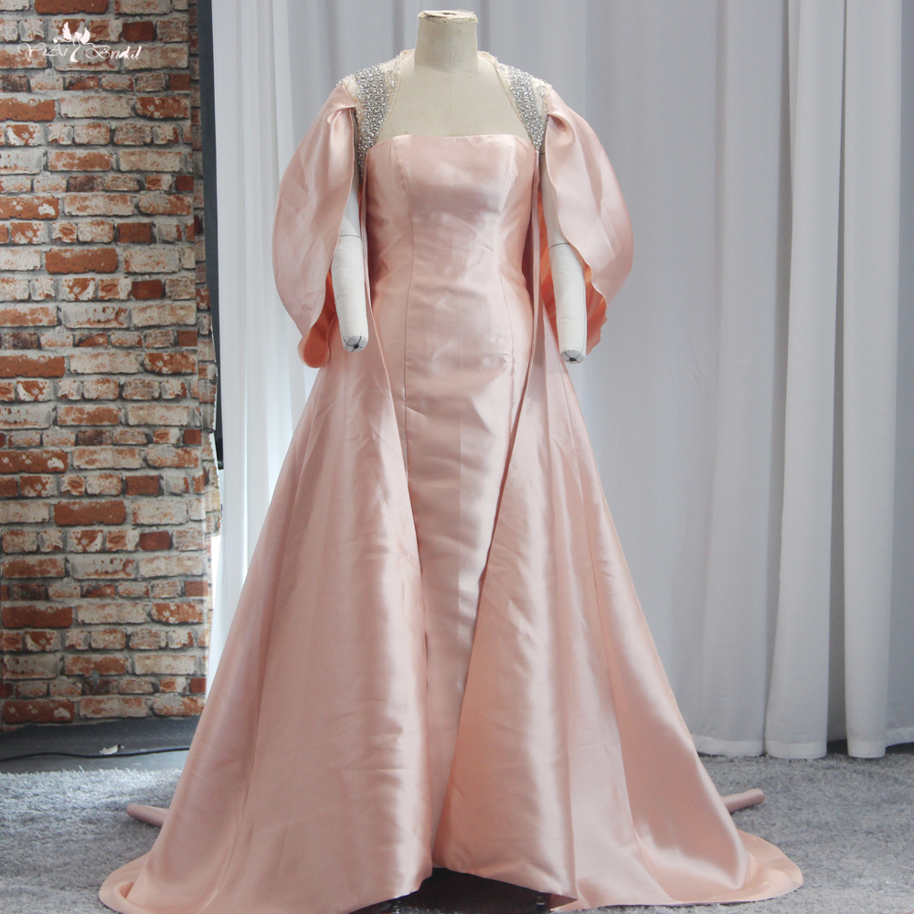 Lale Kollu A Kesim Pembe Mikado Gelinlik RSE952 Uzun Pelerinli Arabian Abiye Elbise 13