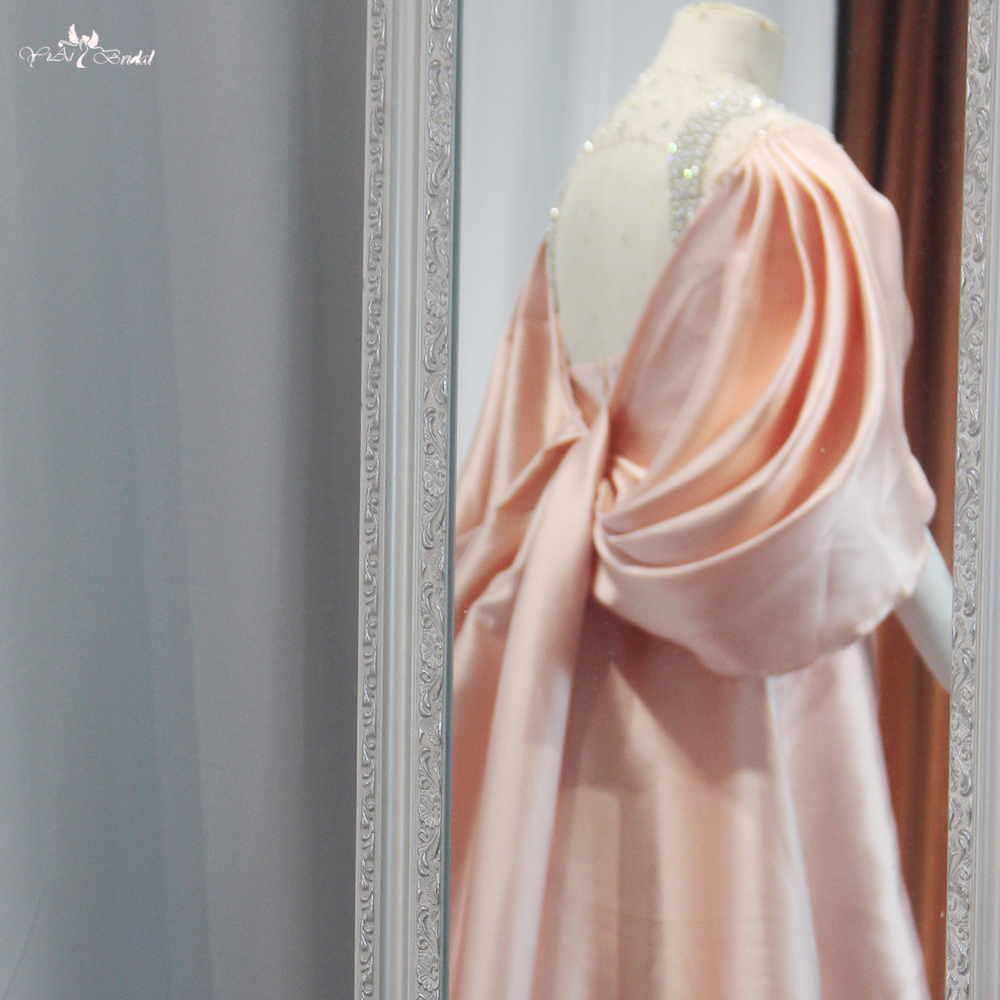 Lale Kollu A Kesim Pembe Mikado Gelinlik RSE952 Uzun Pelerinli Arabian Abiye Elbise 14