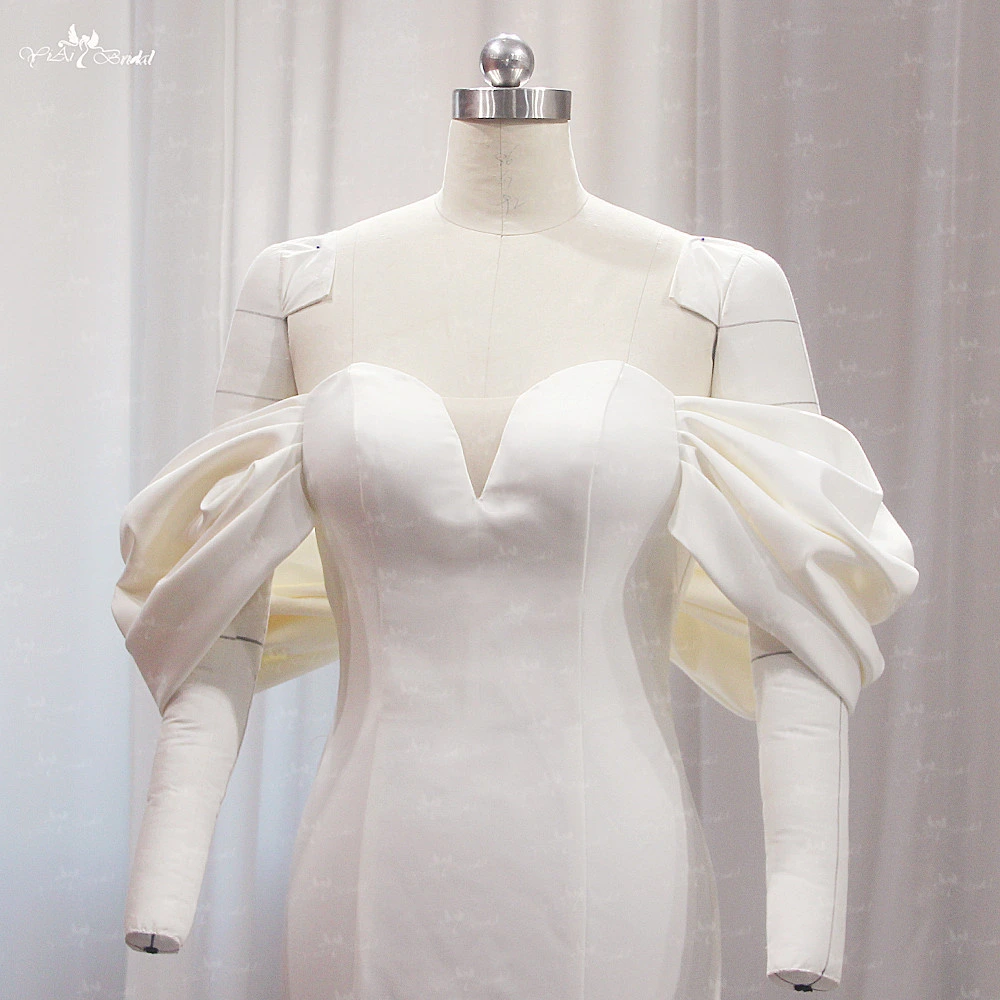 LZ517 Off The Shoulder Cream Champagne Wedding Dress Mermaid 1