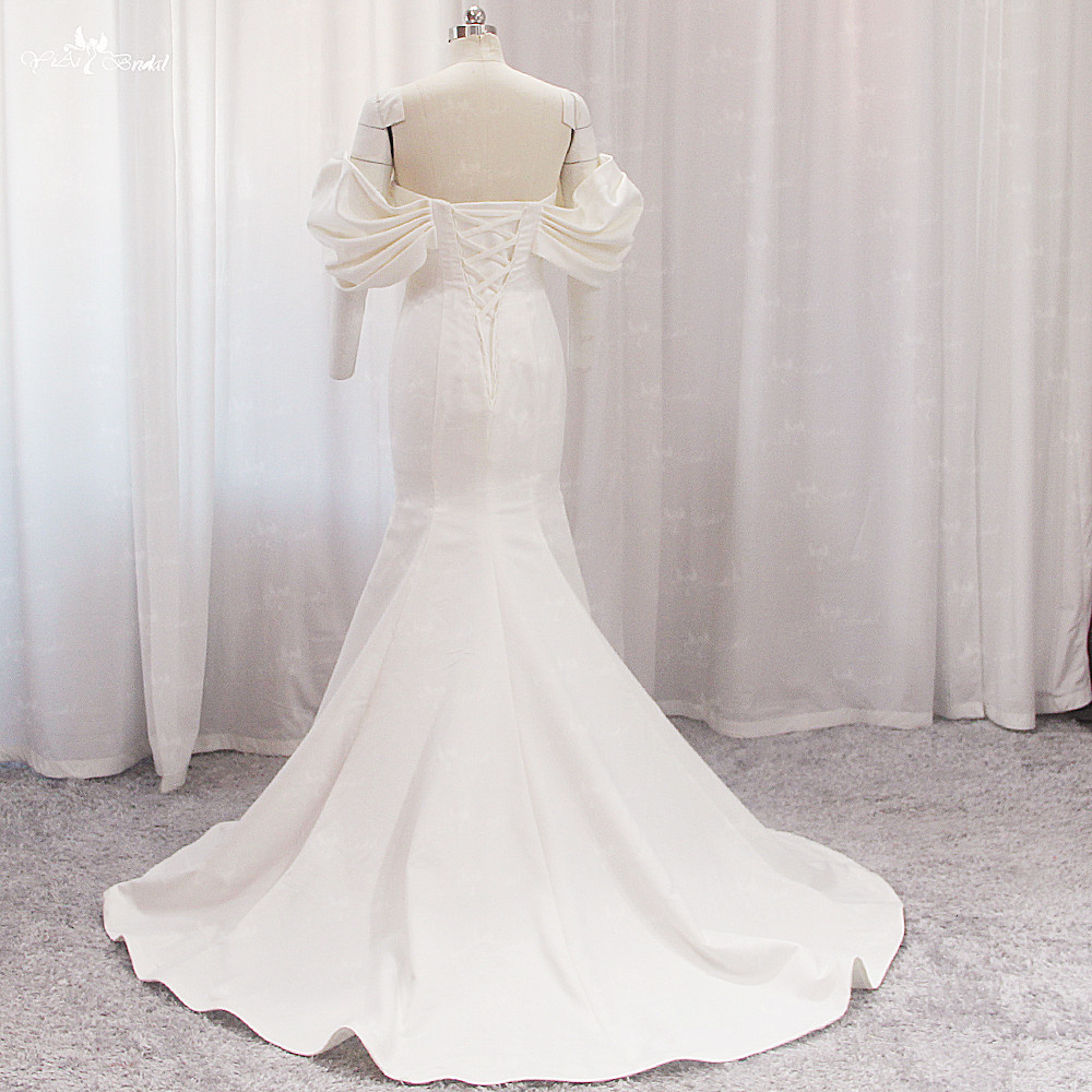 LZ517 Off The Shoulder Cream Champagne Wedding Dress Mermaid 10