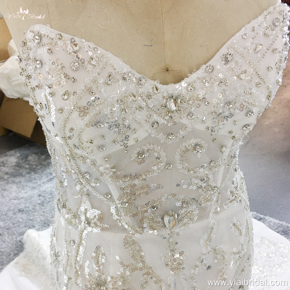 RSW1830 Mermaid Wedding Dress Satin Silver Crystal Beaded Lace Bride Dress 11