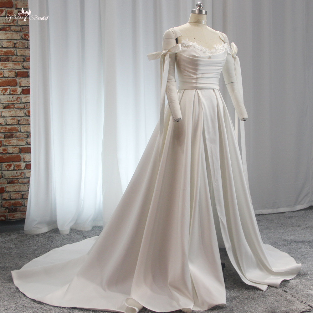 RSW1892 A Line Wedding Dresses Flowers Neckline Keyhole Lace Up Off Shoulder With Slit 7