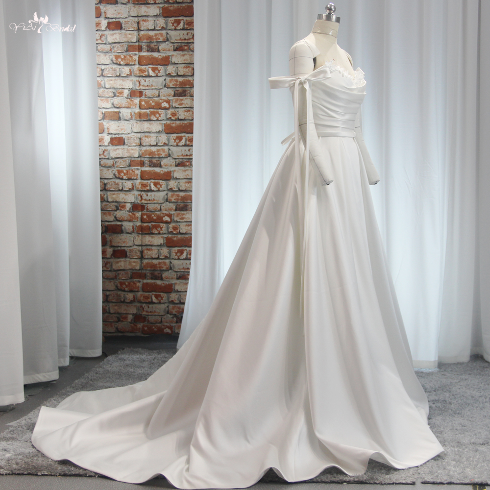 RSW1892 A Line Wedding Dresses Flowers Neckline Keyhole Lace Up Off Shoulder With Slit 8