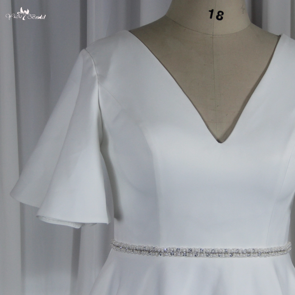 RSW1857 V Neckline A Line Wedding Dress Plus Size Curvy Women Half Sleeves 1