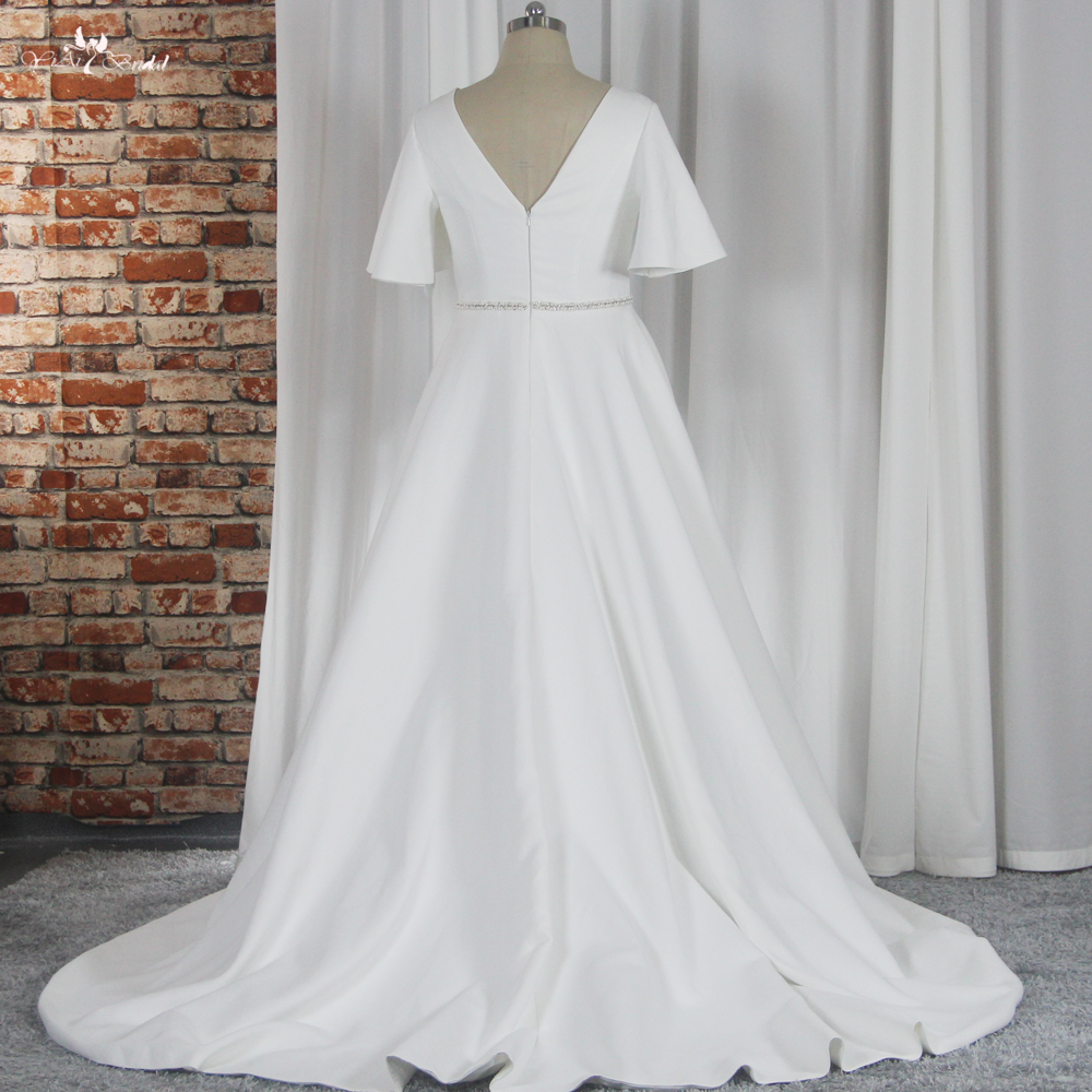 RSW1857 V Neckline A Line Wedding Dress Plus Size Curvy Women Half Sleeves 8