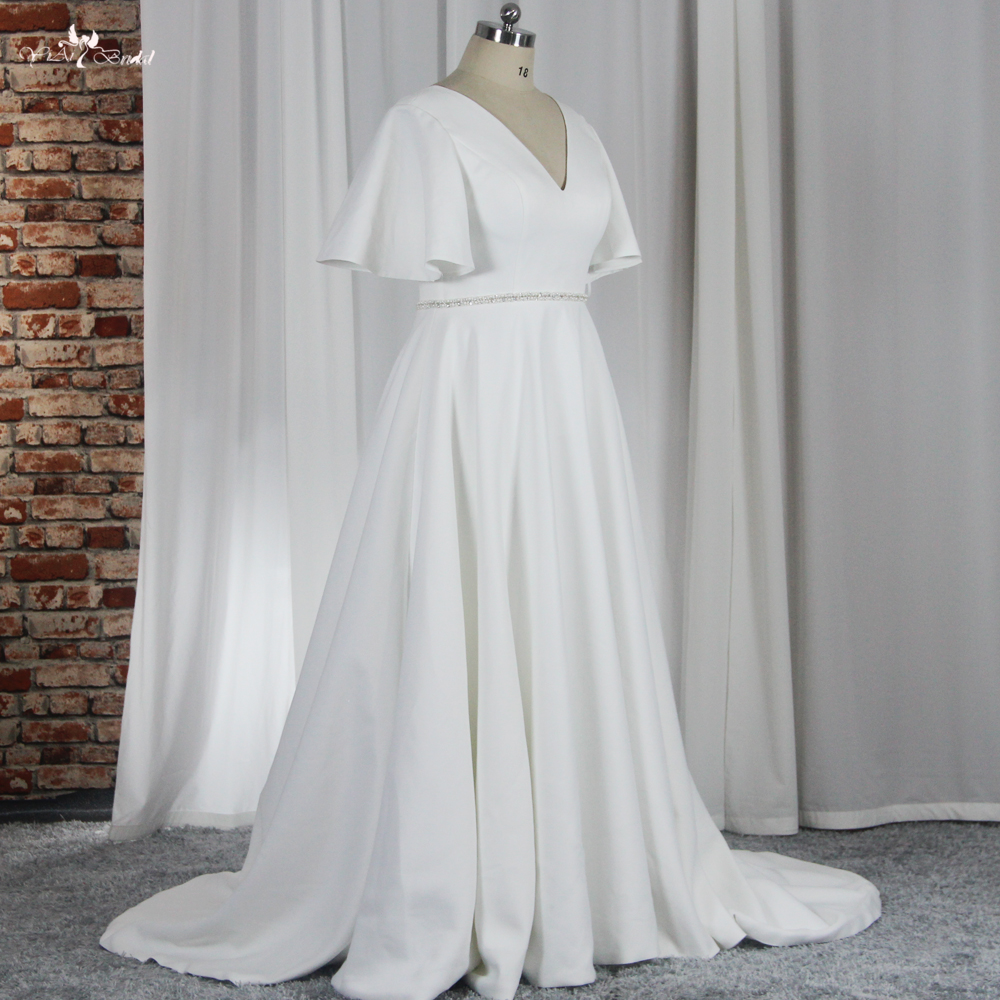 RSW1857 V Neckline A Line Wedding Dress Plus Size Curvy Women Half Sleeves 7