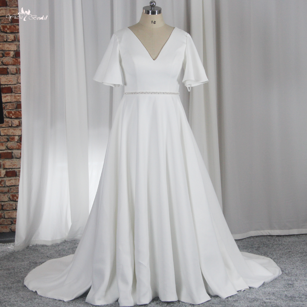 RSW1857 V Neckline A Line Wedding Dress Plus Size Curvy Women Half Sleeves 5