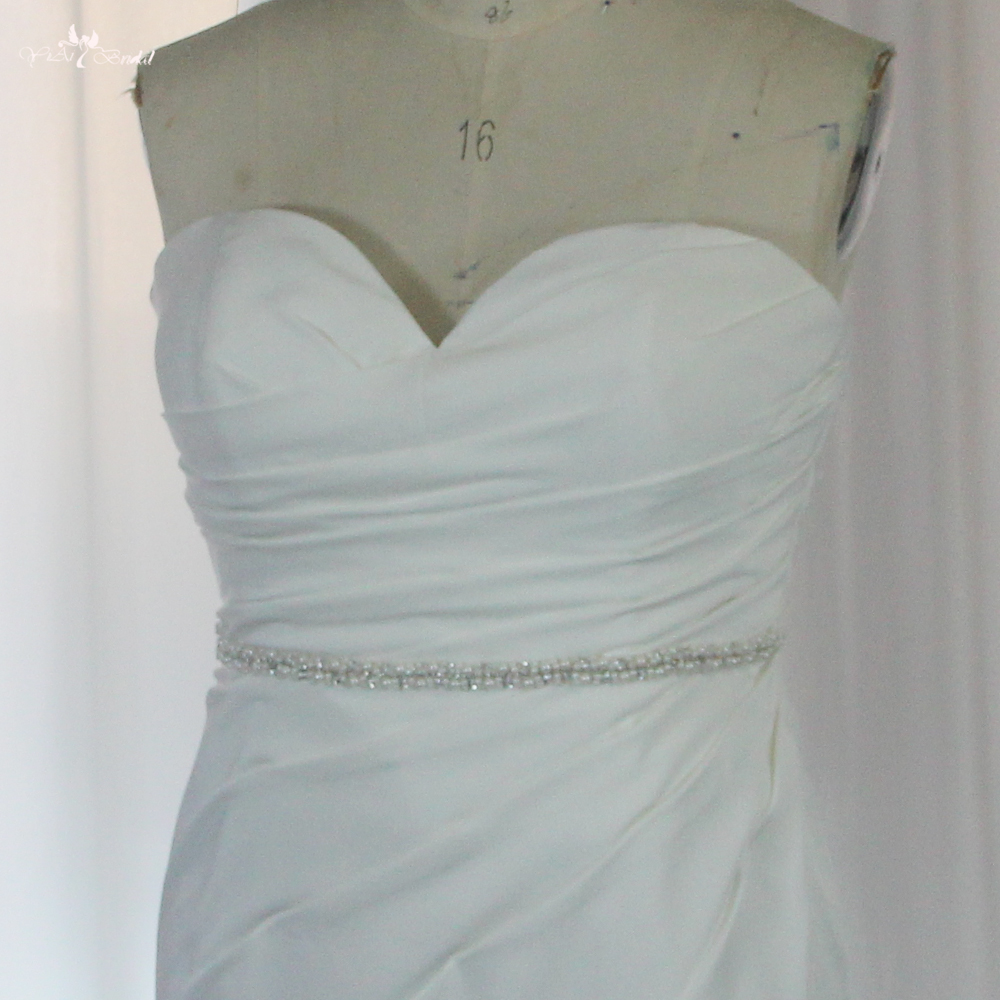 RSW1858 Mermaid Wedding Dress Pleated Drop Design Crystal Belt For Curvy Women 7