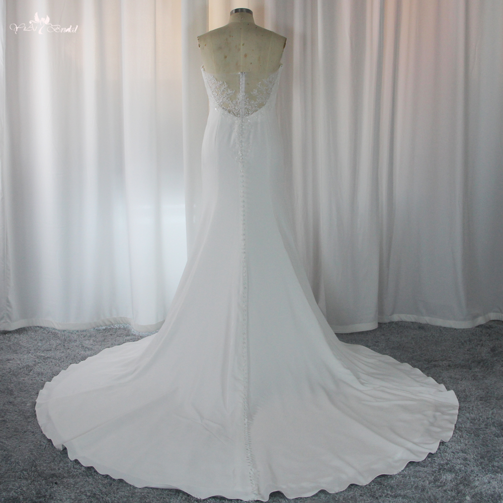 RSW1858 Mermaid Wedding Dress Pleated Drop Design Crystal Belt For Curvy Women 9