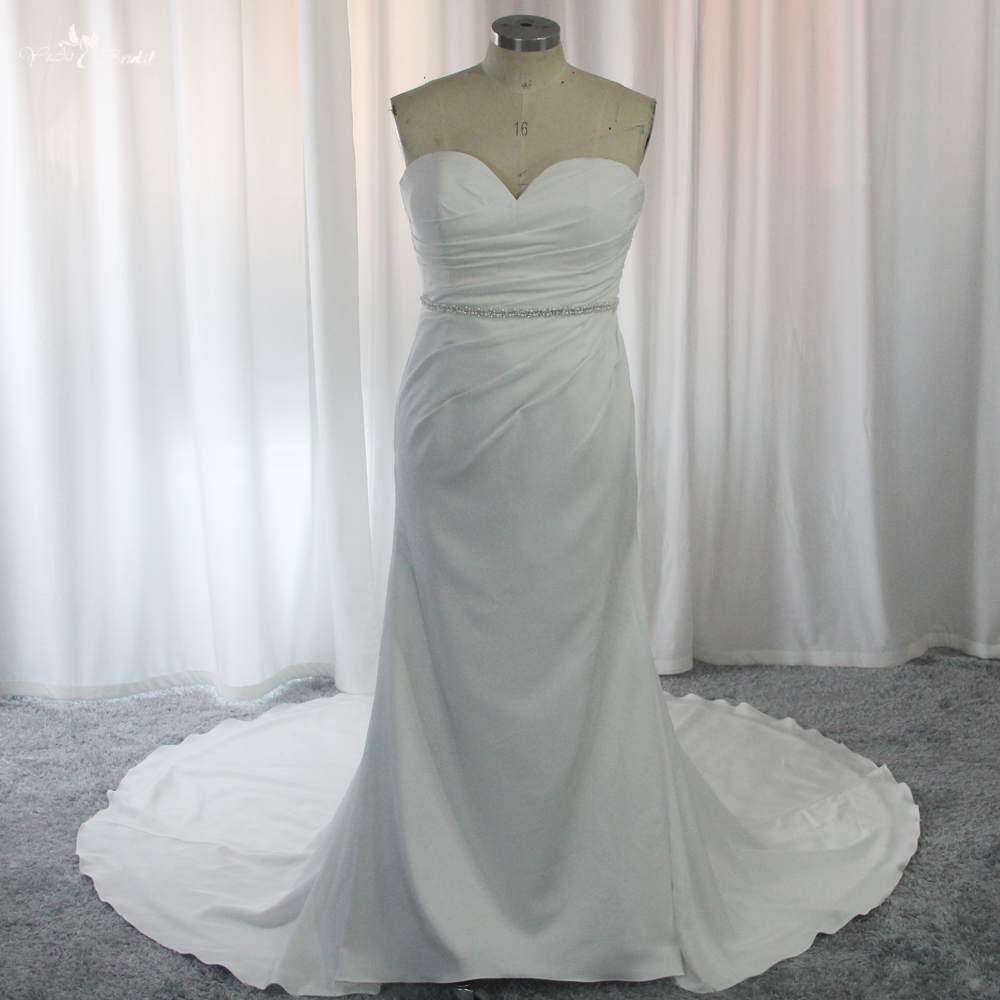 RSW1858 Mermaid Wedding Dress Pleated Drop Design Crystal Belt For Curvy Women 6
