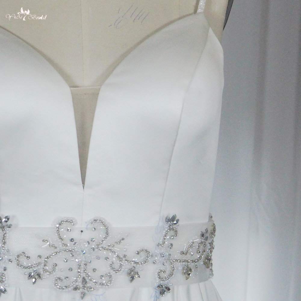 RSW1862 A line Satin Wedding Dress Crystal Beading Belt With Spaghetti Straps 8
