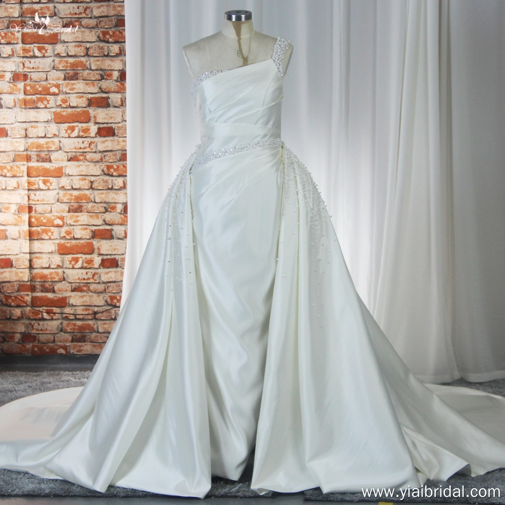 RSW1888 Satin Wedding Dress With Detachable Train One Shoulder Bridal Dress 1