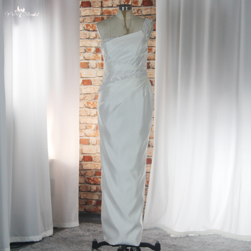 RSW1888 Satin Wedding Dress With Detachable Train One Shoulder Bridal Dress 11