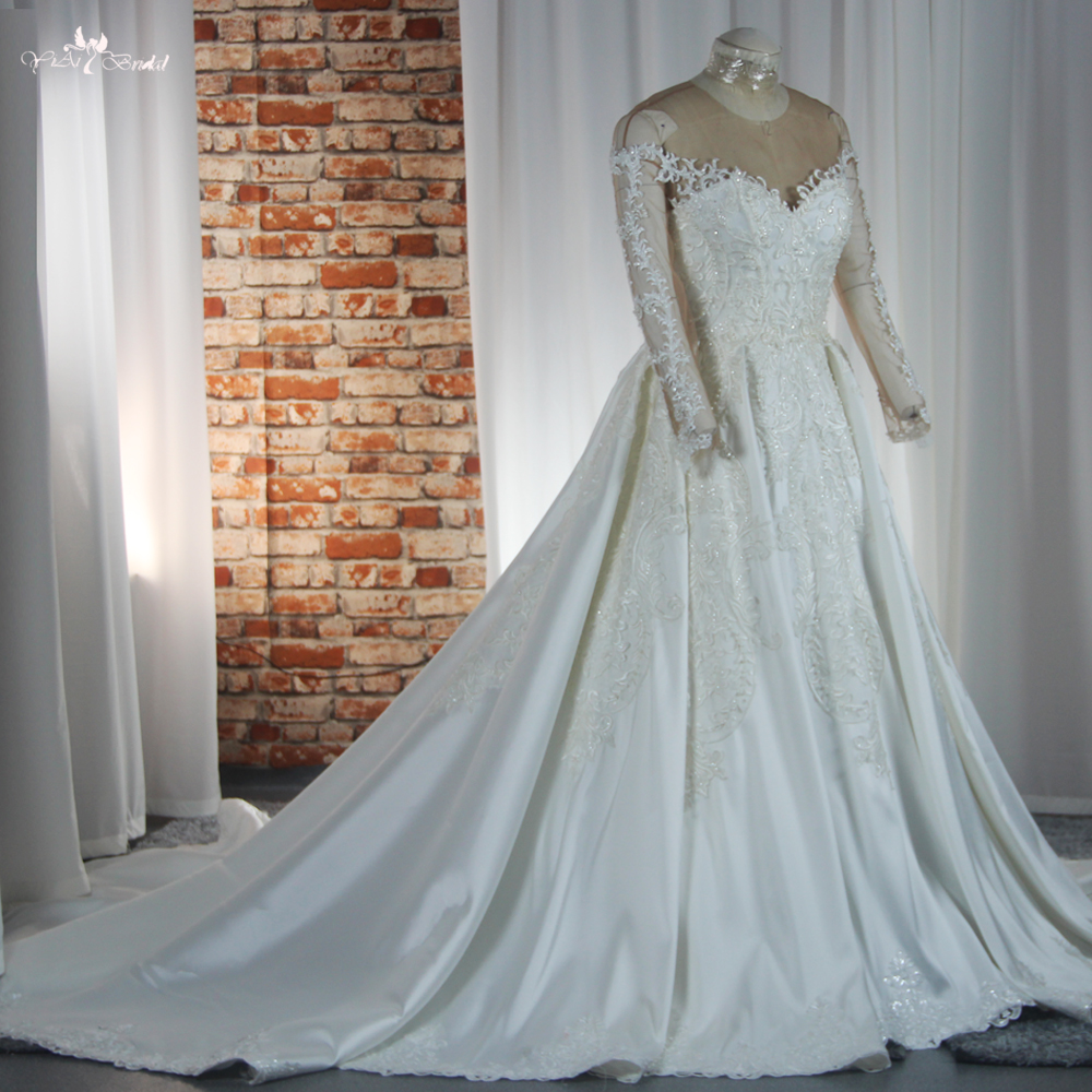 Princess Satin Ball Gown Wedding Dress Long Sleeves RSW1886 11